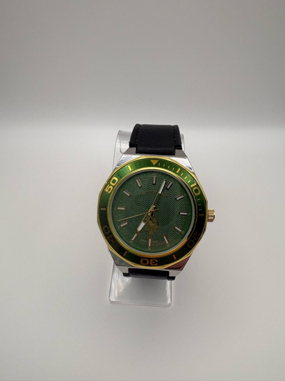 U.S. Polo Assn. Men's Black Strap with Green Dial Analog Watch New Battery Works
